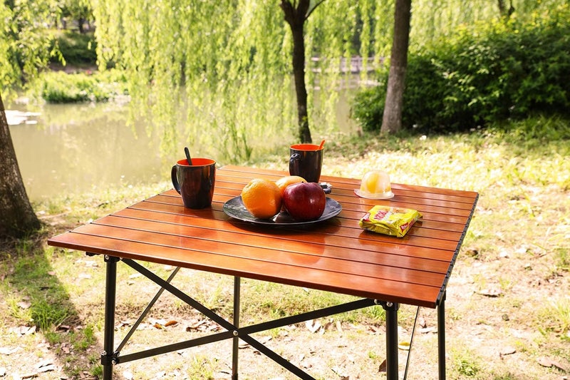 Portal Lightweight Aluminum Folding Square Table Roll Up Top 4 People Compact Table with Carry Bag for Camping, Picnic, Backyards, BBQ, Brown - Image 2
